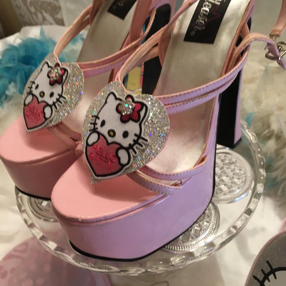 ADORABLE cotton candy pink dream platforms with hello kitty and crystal details! - Picture 15 of 16